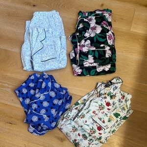 Kate Spade Floral Pajama Pants Set - Blue, Black, White, Green